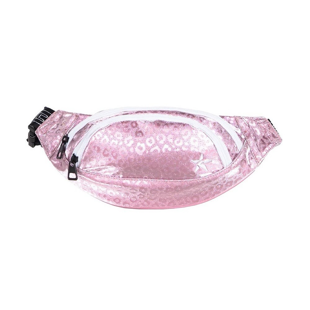 LEOPARD IN PINK ADULT REBEL FANNY PACK WITH WHITE ZIPPER